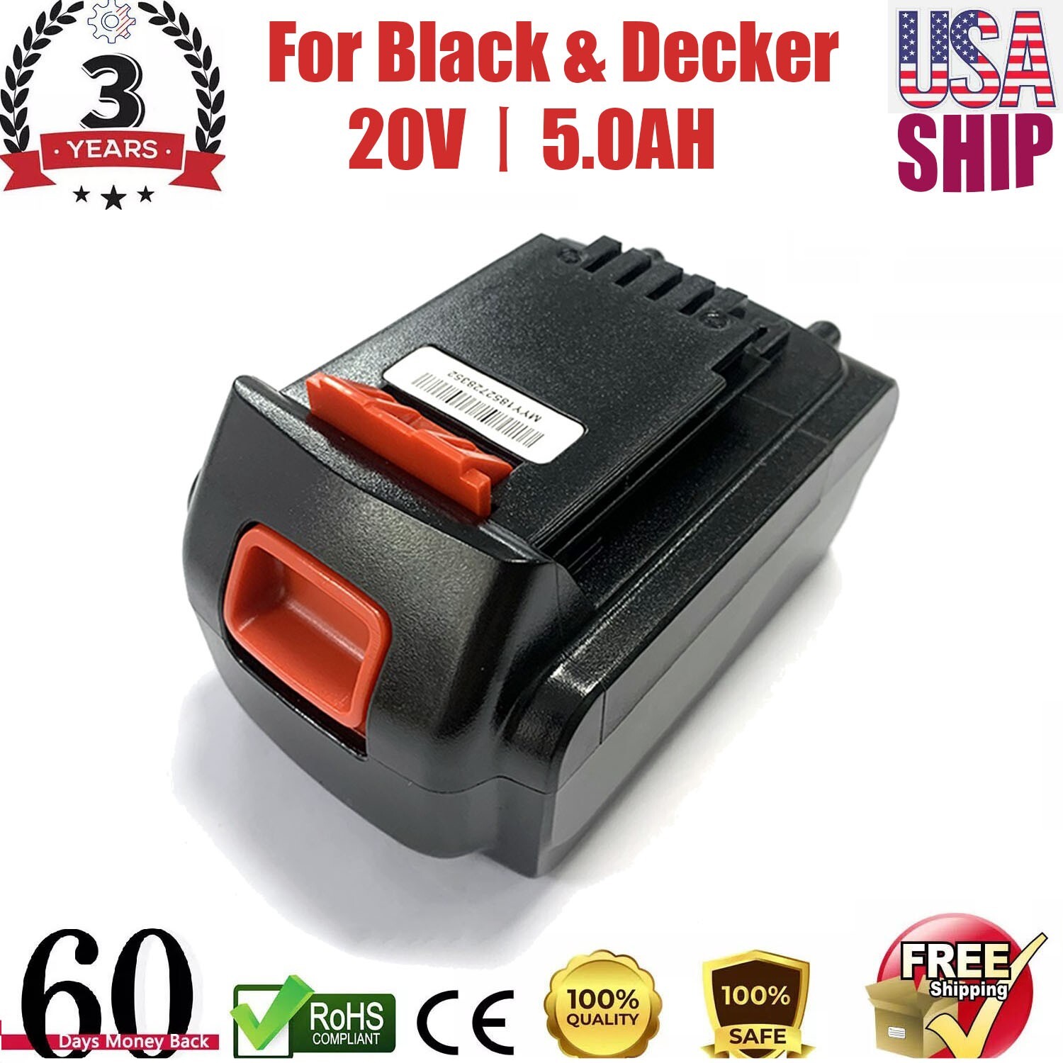 5.0Ah 20V LB2X4020 Battery FOR Black and Decker 20V MAX Lithium LBXR20 LBX20 US
