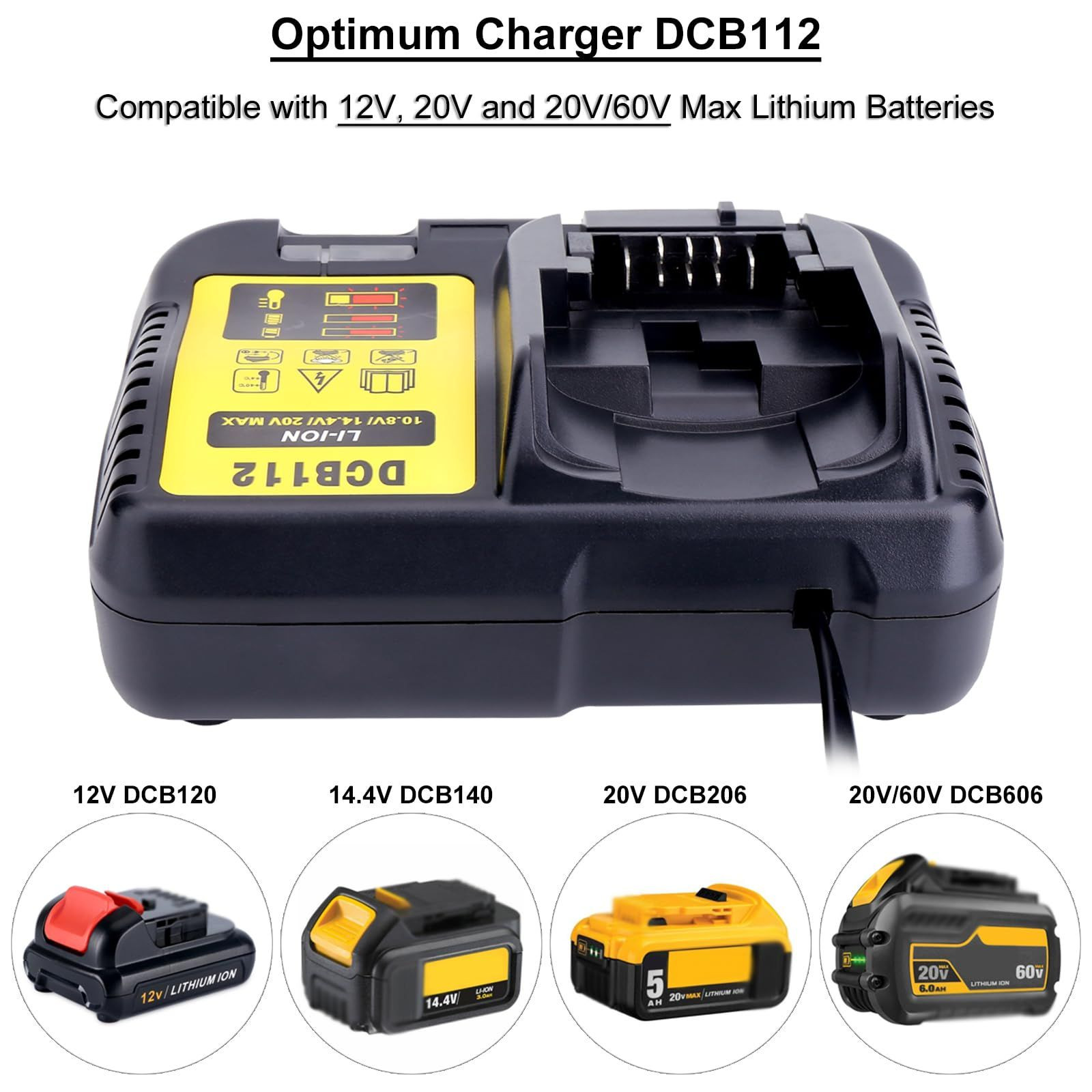DCB112 Compatible with De-walt 20V Battery, Charger (Black)