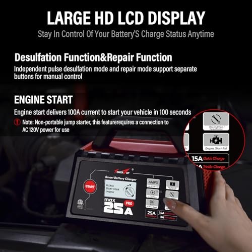 Battery Charger: 12V Fully Automatic Smart Trickle Charger, 25A Max Pro