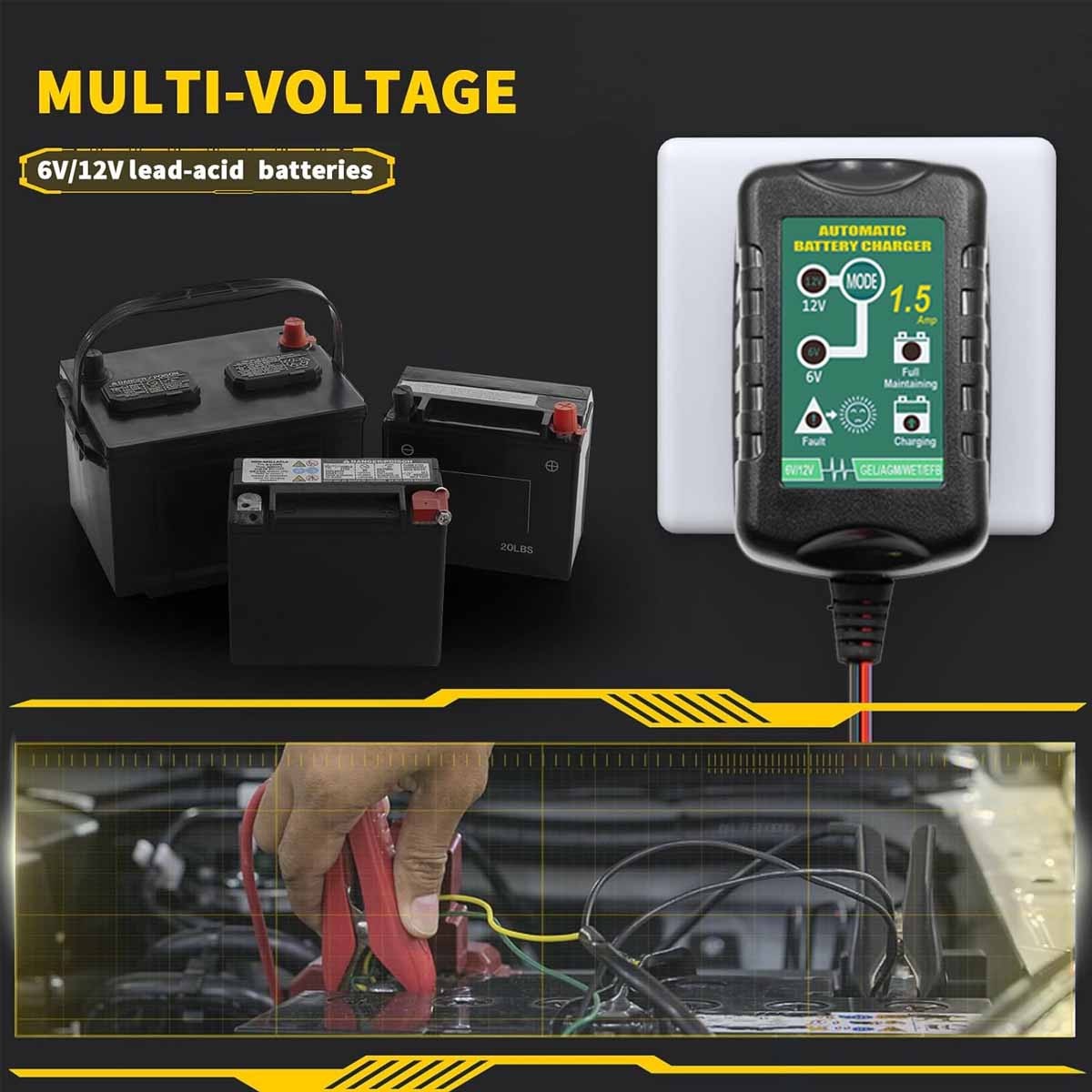 12V 1.5A Automatic Smart Battery Charger Maintainer for Car Truck Boat Motorcycl