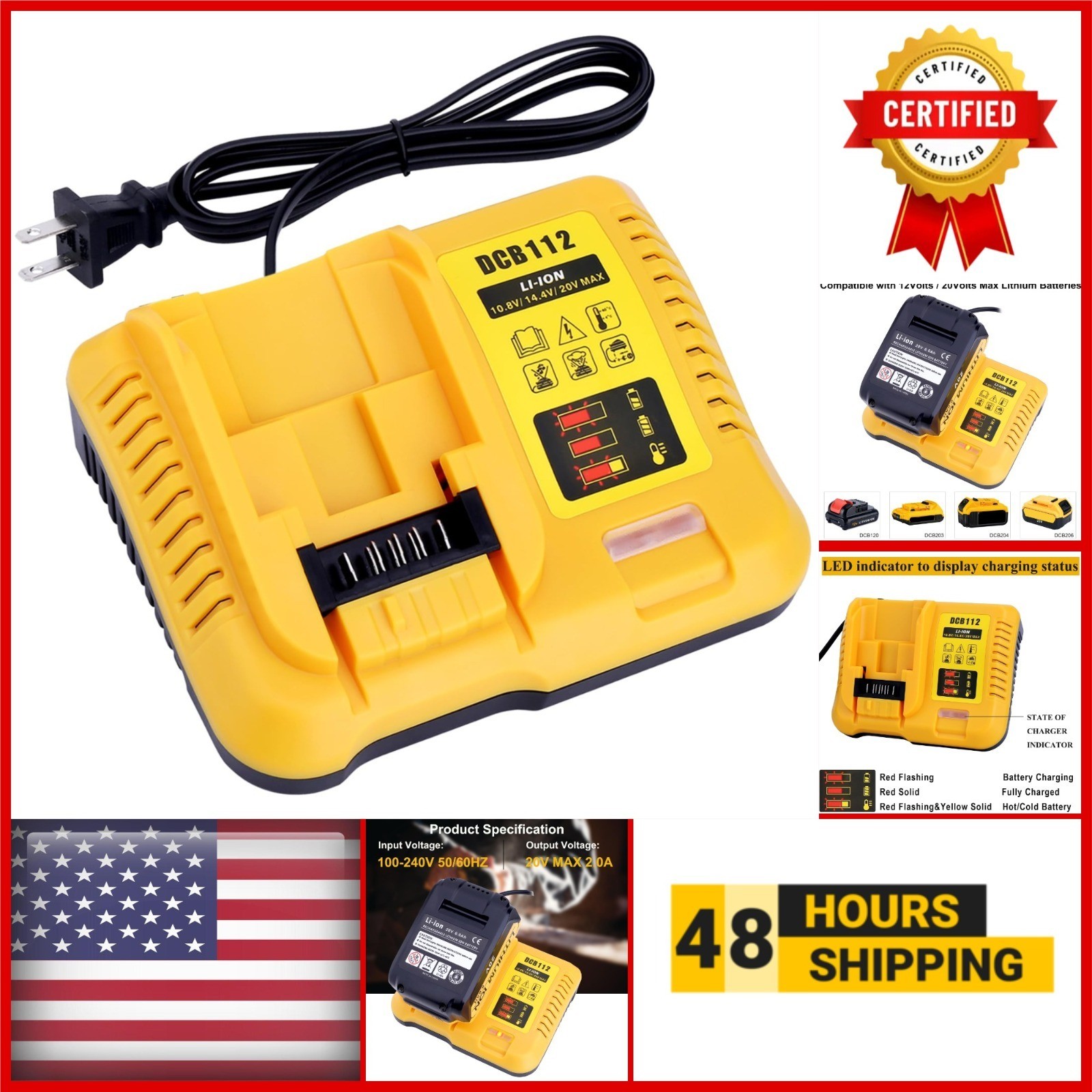 Gonocop DCB112 Battery Charger for DeWalt 12V 20V 60V MAX Lithium-Ion