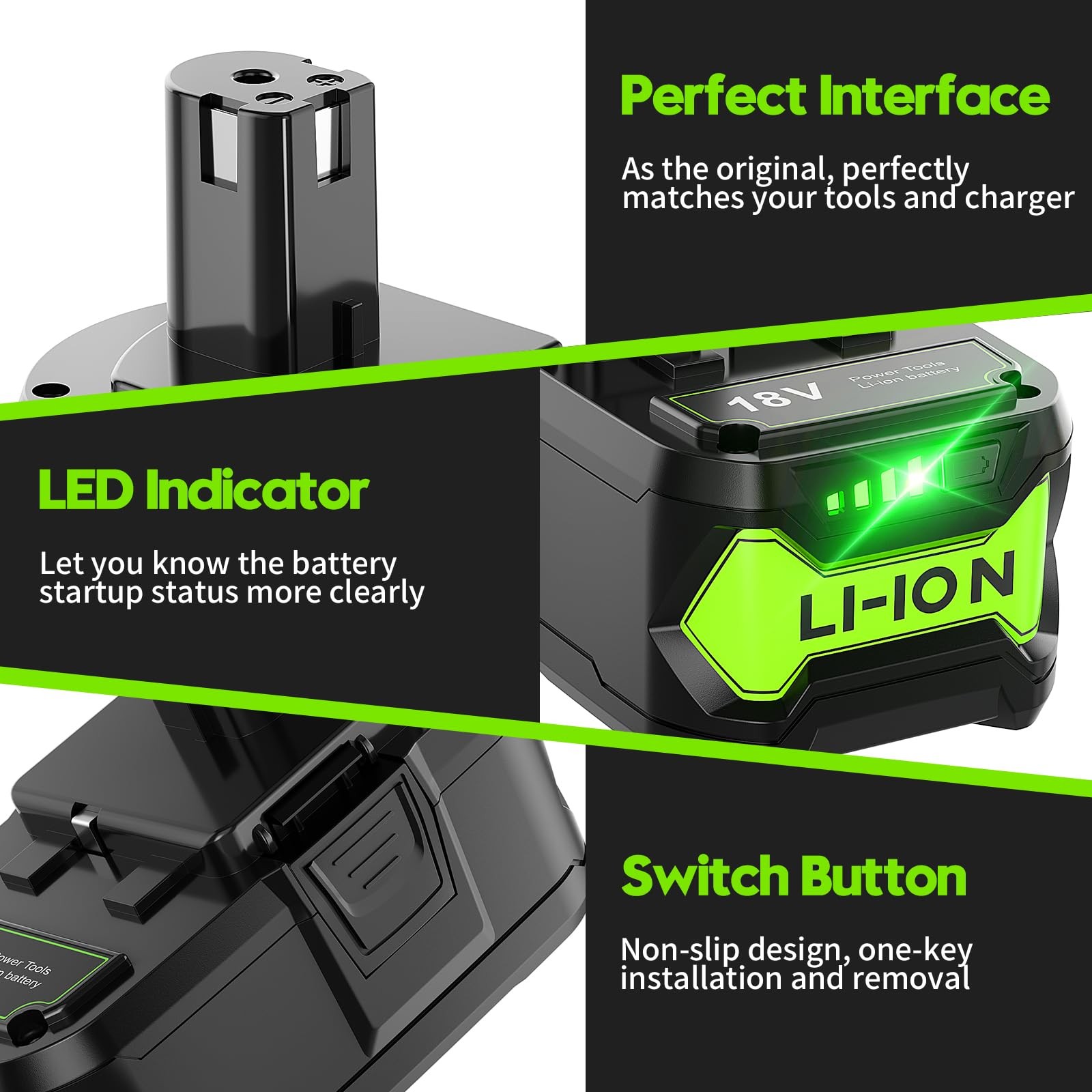 Bonadget NEW 8.0Ah 18V Battery and Charger Combo for Ryobi BLACK+Green