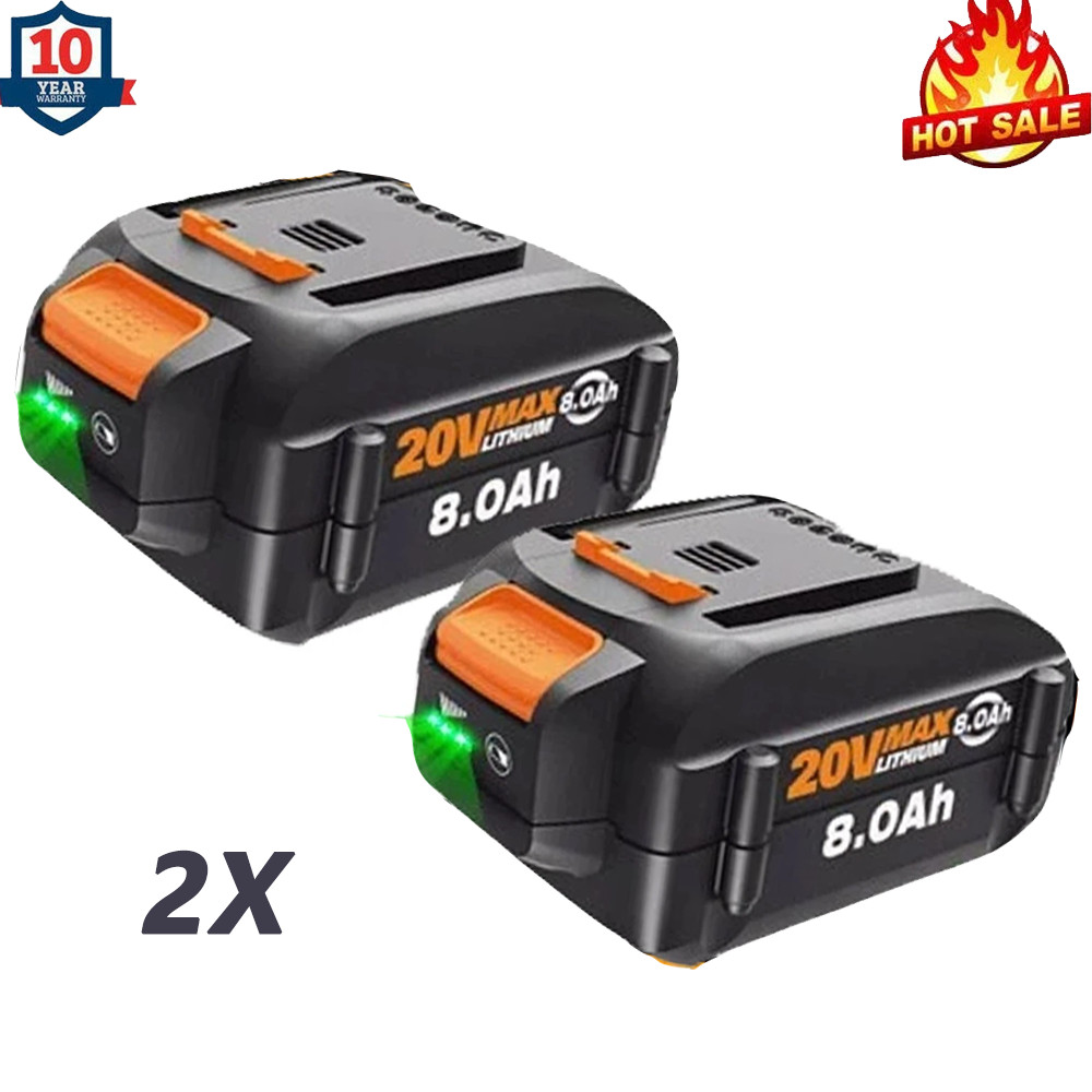 2PACK 8.0Ah For WORX 20V MAX Extend Lithium-Ion Battery WA3525 WA3575 WA3520 4AH