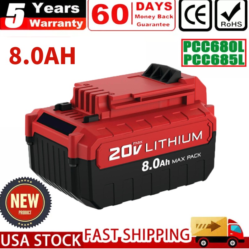 PACK For PORTER CABLE 20V 3.0/8.0Ah Battery Lithium-Ion PCC680L PCC685L