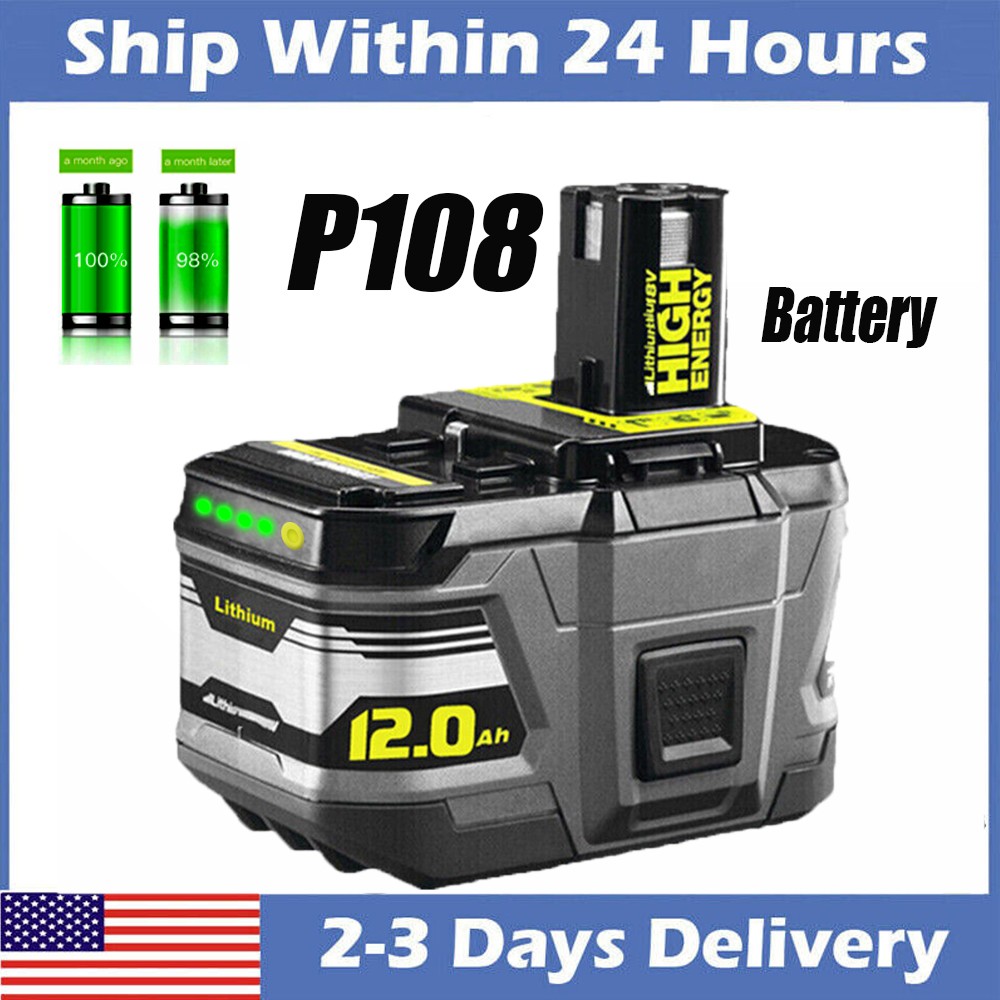12Ah 18V Battery For RYOBI P108 High Capacity Battery P102 P104 P105 Cordless