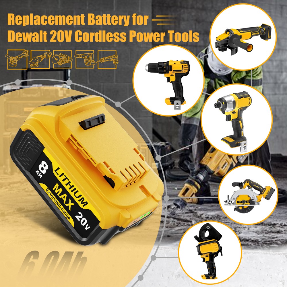 2Pack 8.0AH Lithium Ion Battery For DeWalt 20V 20 Volt Max DCB206 DCB200 DCB204