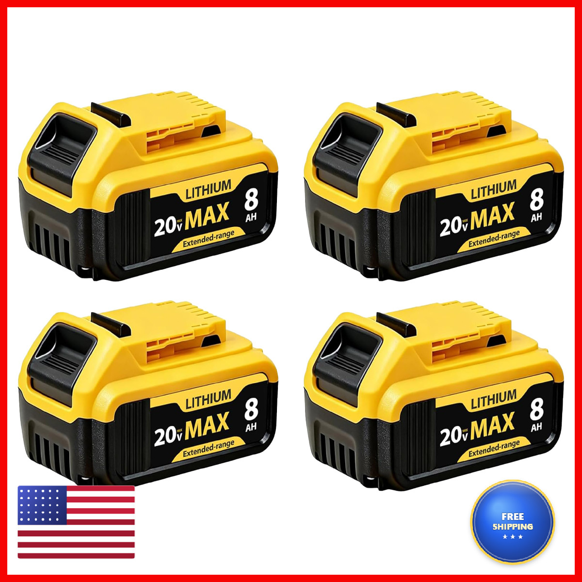 Tovlvta 4 Packs 8000Mah Replacement For Dewalt 20V Max Battery Lithium-Ion
