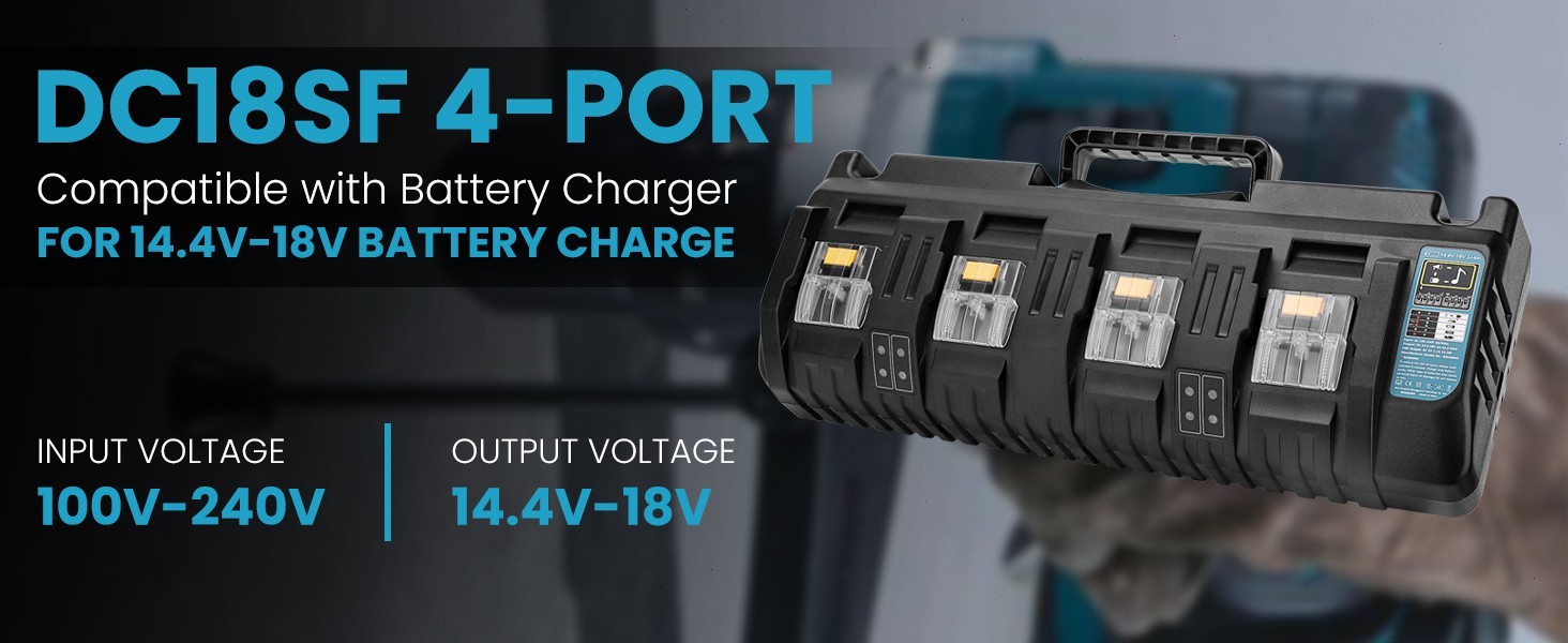DC18SF 18V LXT Li‑Ion 4-Port Battery Charger Replace for Makita 18 Volt Battery