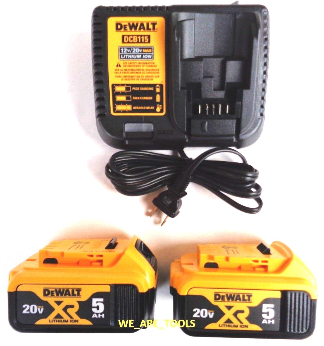 (2) Dewalt 20V DCB205 5.0 AH Batteries, (1) DCB115 Charger 20 Volt