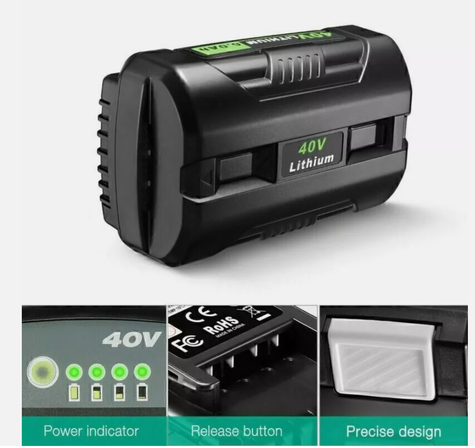 6.0Ah Battery for Ryobi 40V Battery Lithium OP4050 OP40602 OP406VNM / Charger