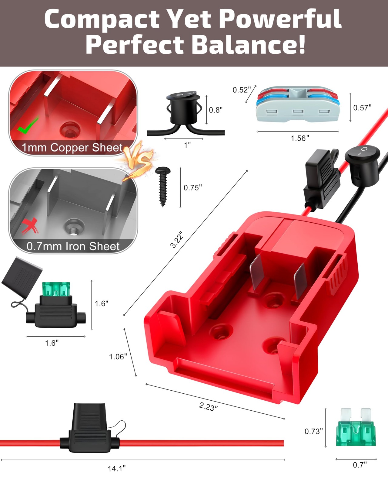 1-Pack 18V for Milwaukee M18 Battery Adapter with Switch, Red
