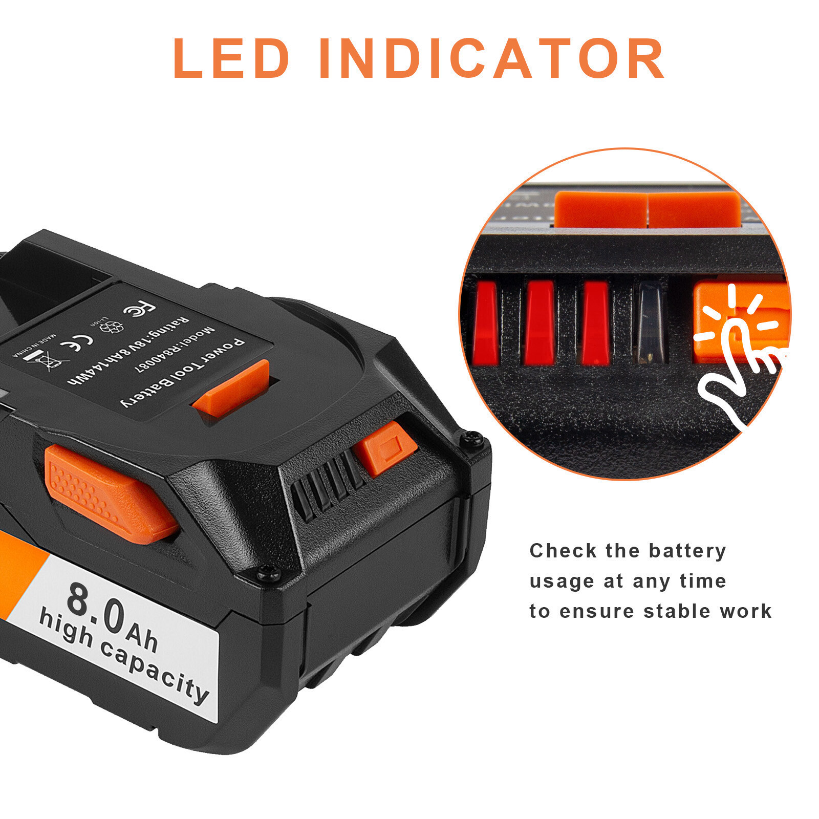 2X for Ridgid R840087 8.0Ah Lithium Battery R86092 AEG 18V Cordless with Charger