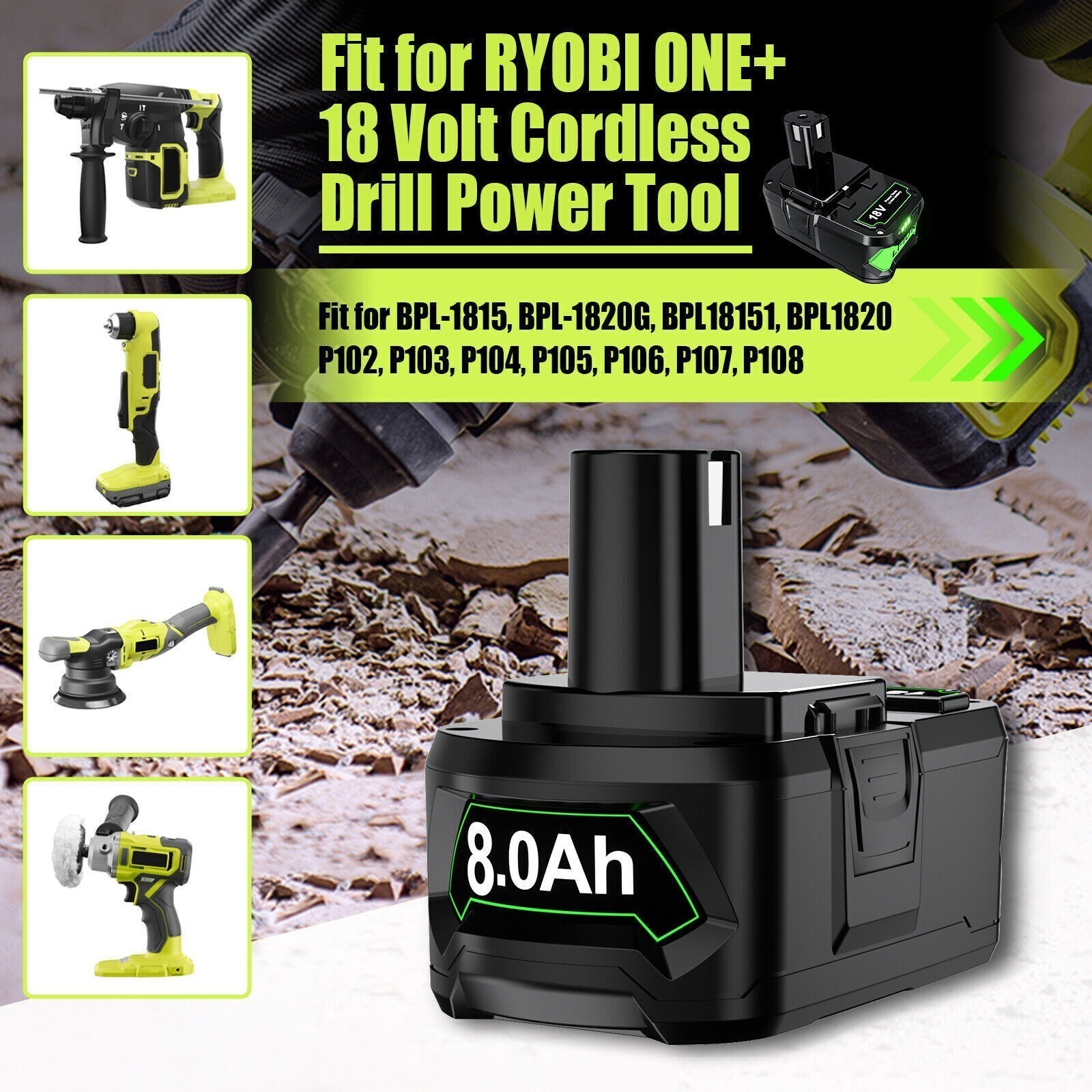 New Pack For RYOBI P108 18V ONE PLUS RB18L26 8.0AH Lithium Battery &Charger P117
