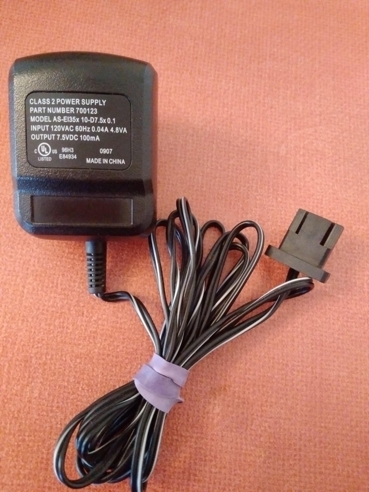 OEM Weed Eater Mzx WCC60 Charger 7.5V 100mA AS-EI35X P/N 700123 3-Pin Molded