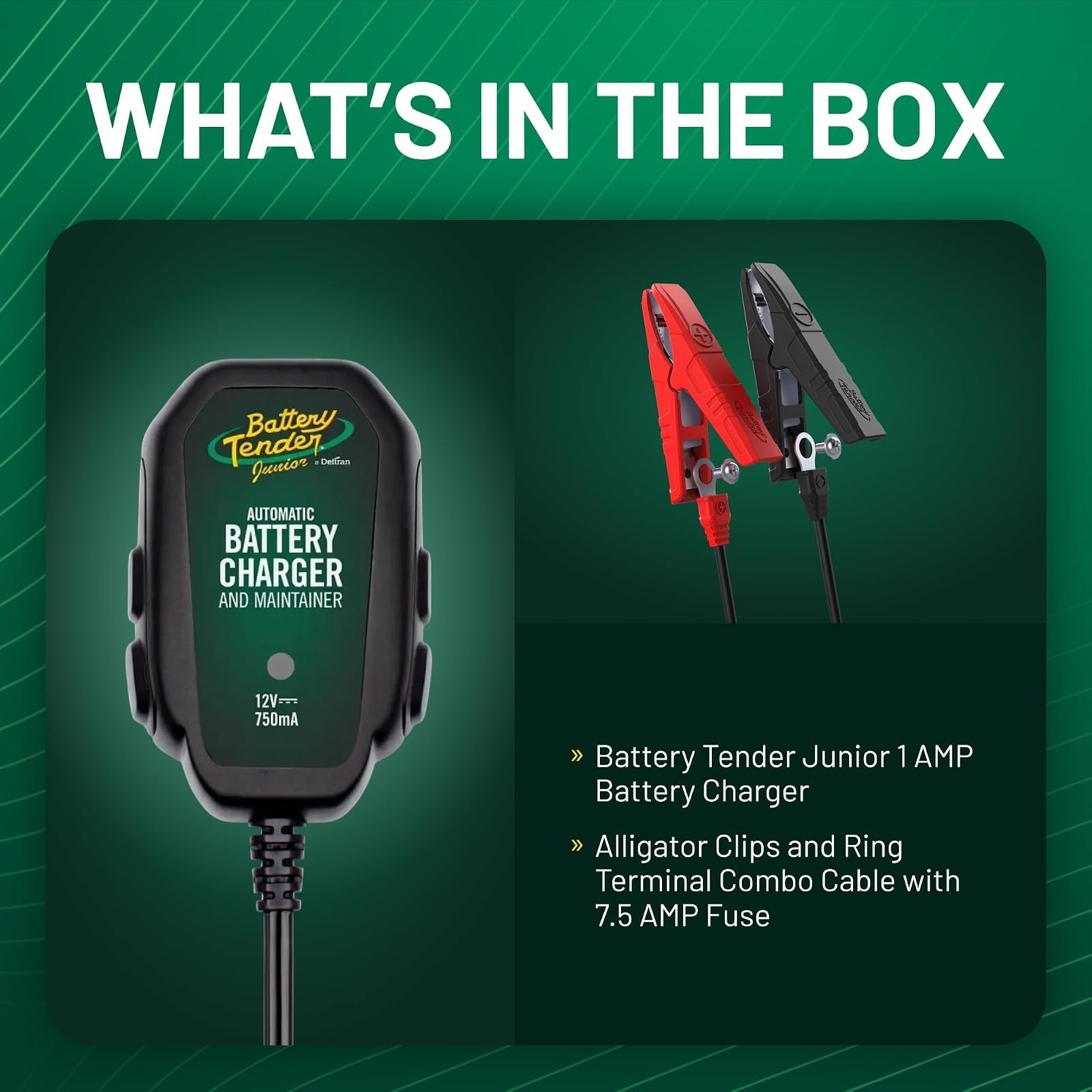 Battery Tender Junior 12V 800mA Charger for Lead Acid & Lithium Batteries