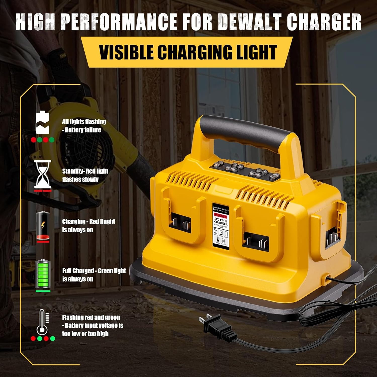 6-Port Simultaneous Charger for Dewalt 20V Max/60V Flexvolt DCB200 DCB203 DCB204