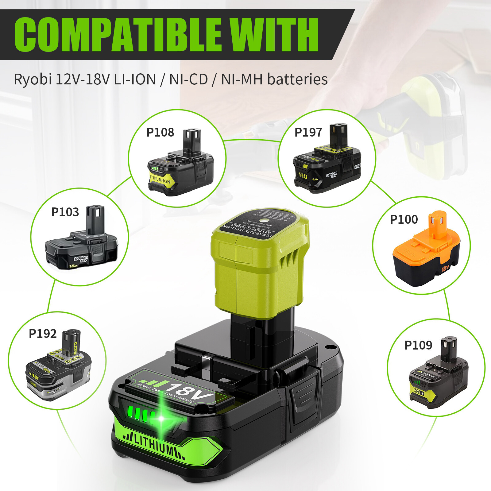 For Ryobi 18V P108P190 P191 PBP006 P189 PBP002 Lithium Ion Battery Fast Charger
