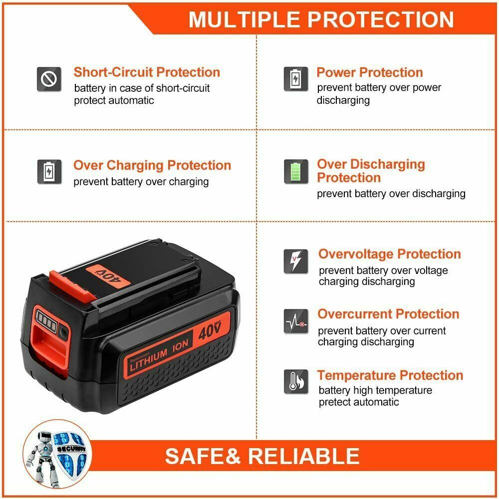 40 Volt for Black and Decker 40V Max Lithium Battery LBX2040 LBXR36 / Charger