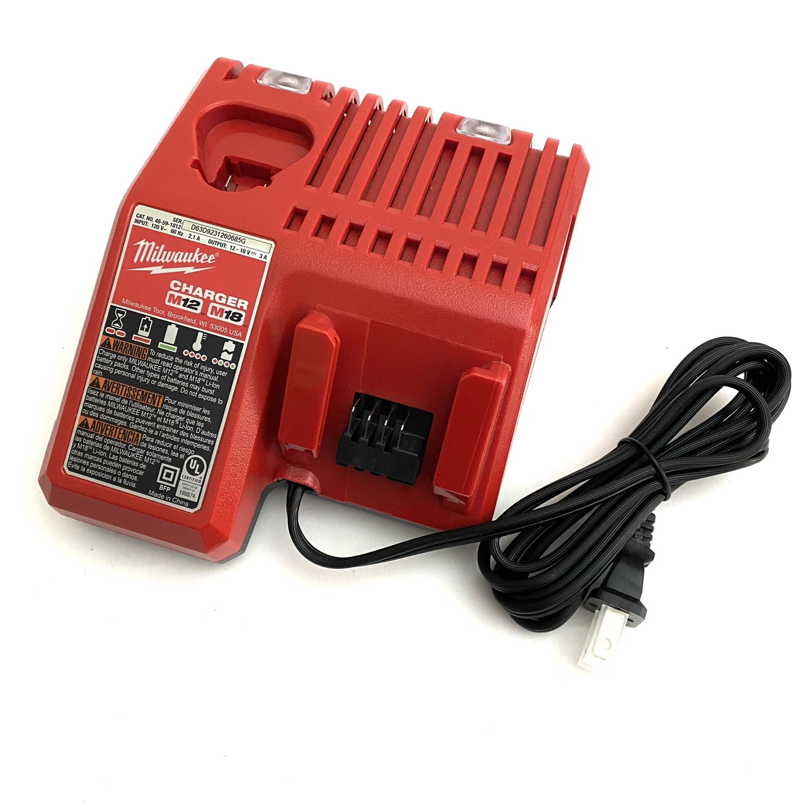 Genuine MILWAUKEE 48-59-1812 18V M12 / M18 LITHIUM ION CHARGER (No Battery) A