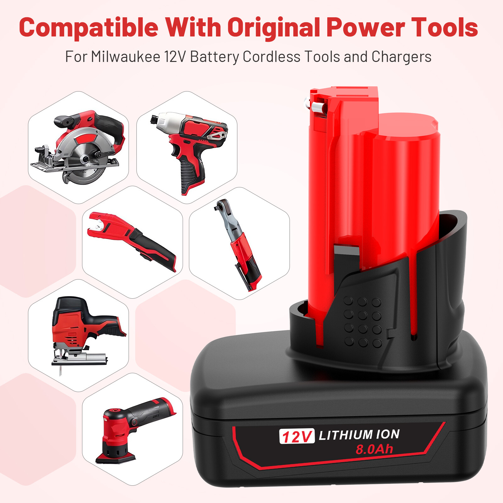 12V Battery For Milwaukee 48-11-2460 for M12 8.0Ah Lithium Extended Capacity