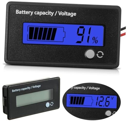Blue Light Battery Meter with Alarm – 12V 24V 36V 48V 72V Battery Capacity