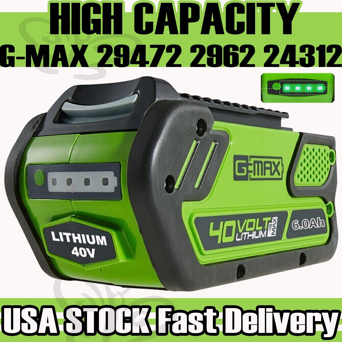 40V 6.0Ah For Greenworks G-MAX Lithium Battery 29472 29462 29252 20202 40 Volt