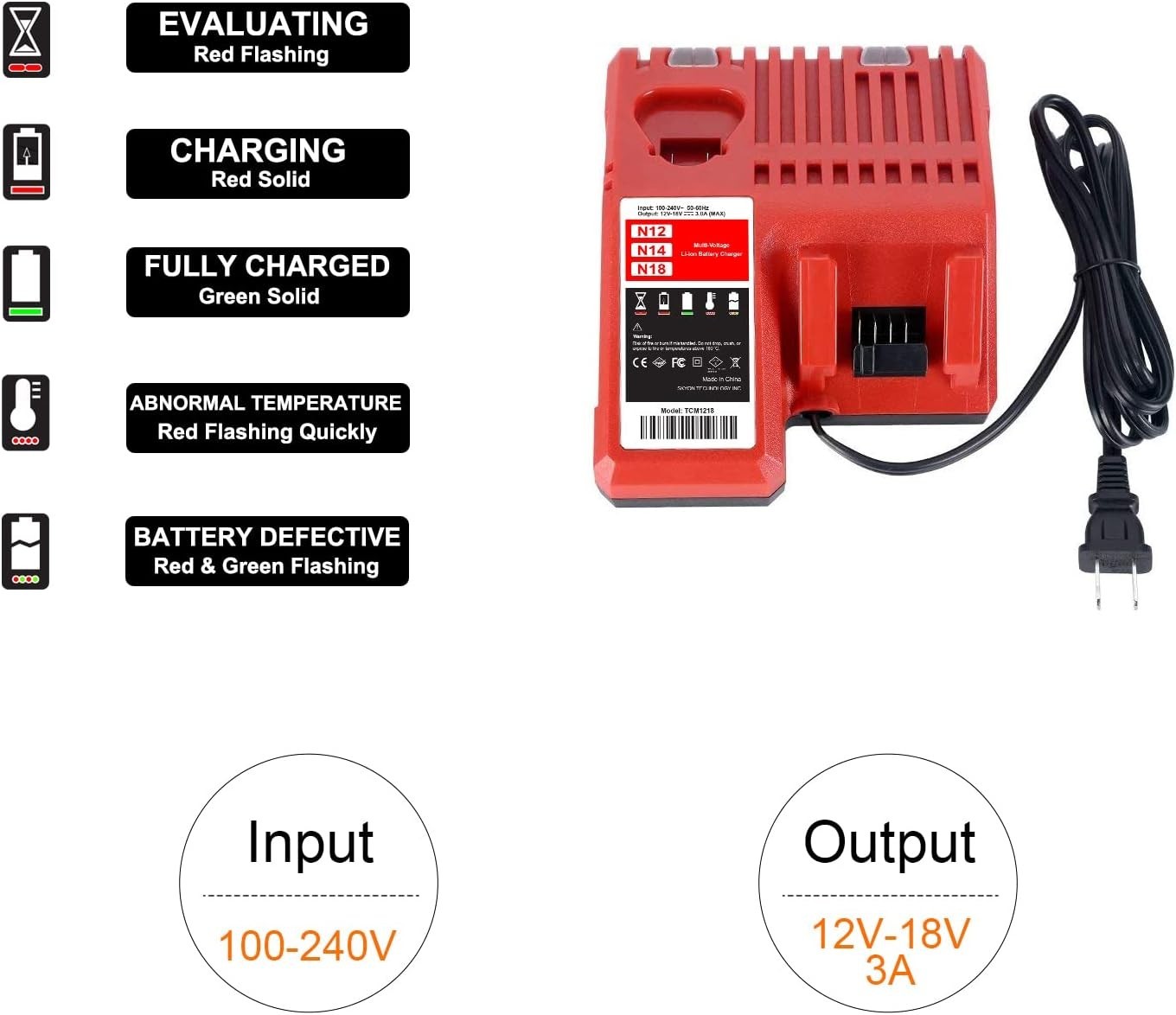 NEW Rapid Charger For Milwaukee 48-59-1812 M12 and M18 18V 12V Dual Voltage Fast