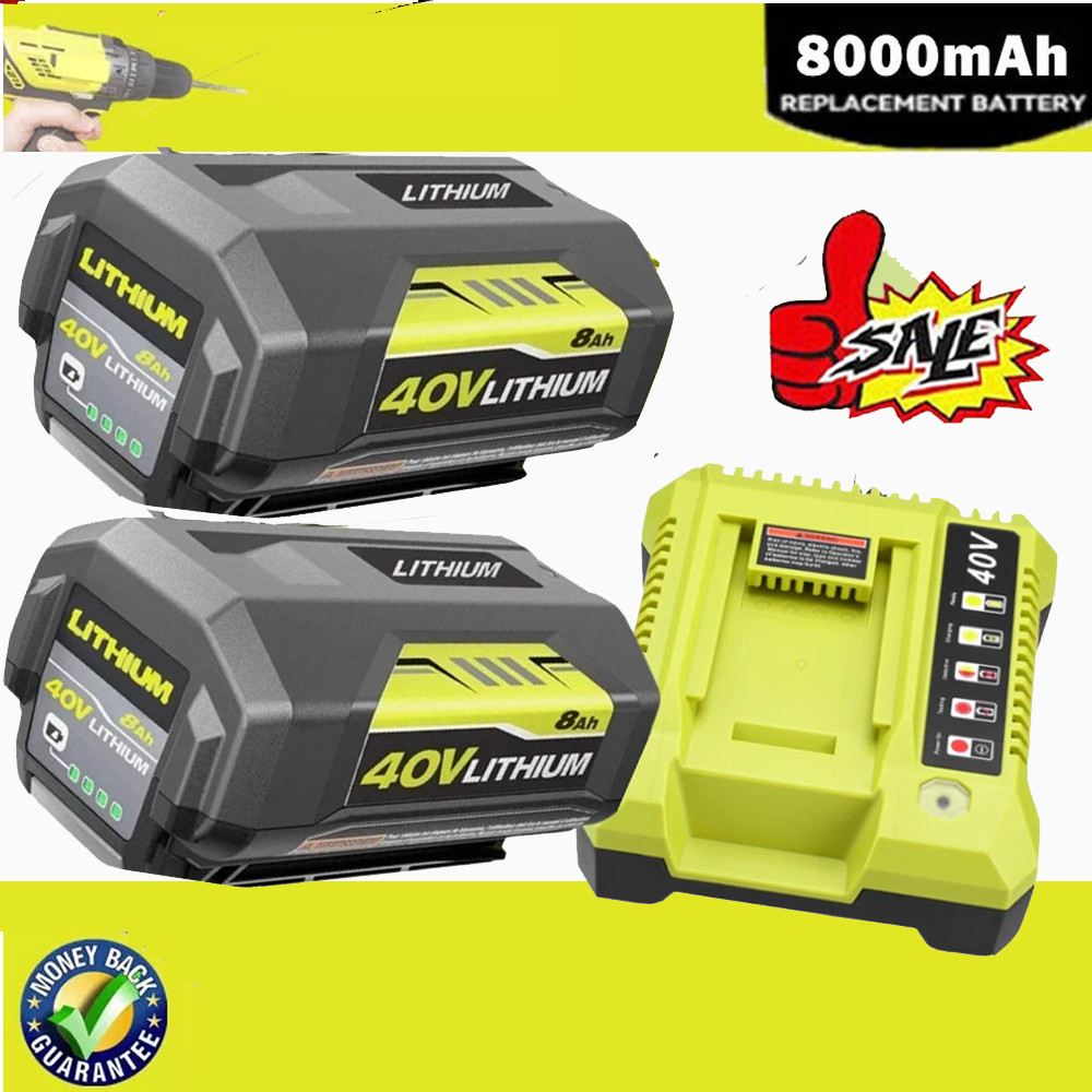 2X Battery & Charger For Ryobi 40V With LED Lithium-Ion 40-Volt OP406VNM OP40602