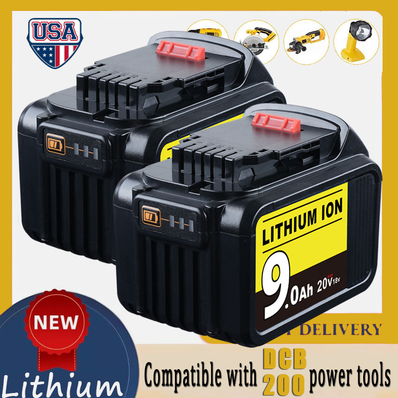 2PCS For DEWALT DCB184 18V 9.0Ah XR Li-ion Slide Battery DCB182 DCB200 DCB184-XJ