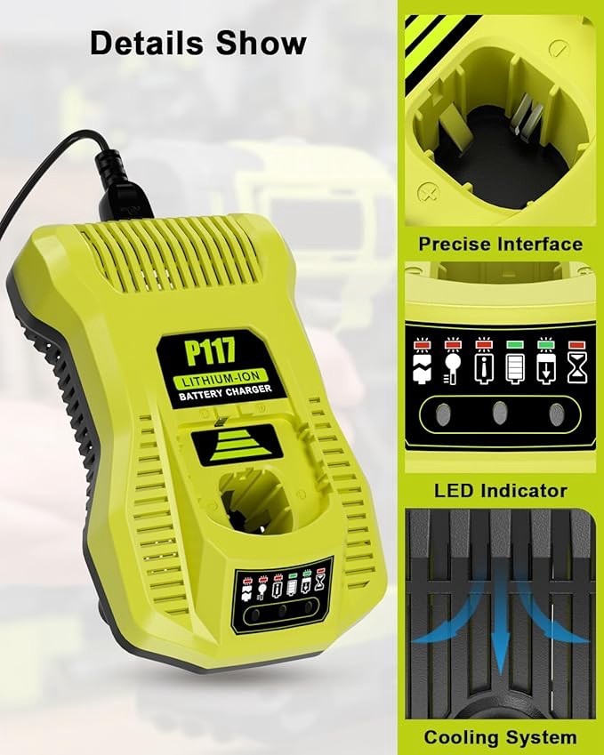 Compatible with Ryobi 18V Battery Charger,P117 Charger. 12V-18V One+