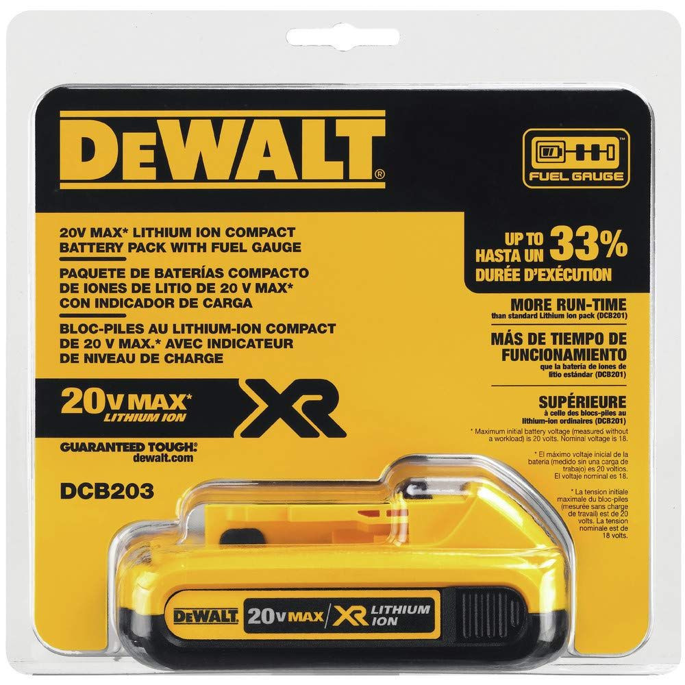 DEWALT 20V MAX Battery, Compact 2.0Ah (DCB203) 2.0 Ah, Yellow/Black