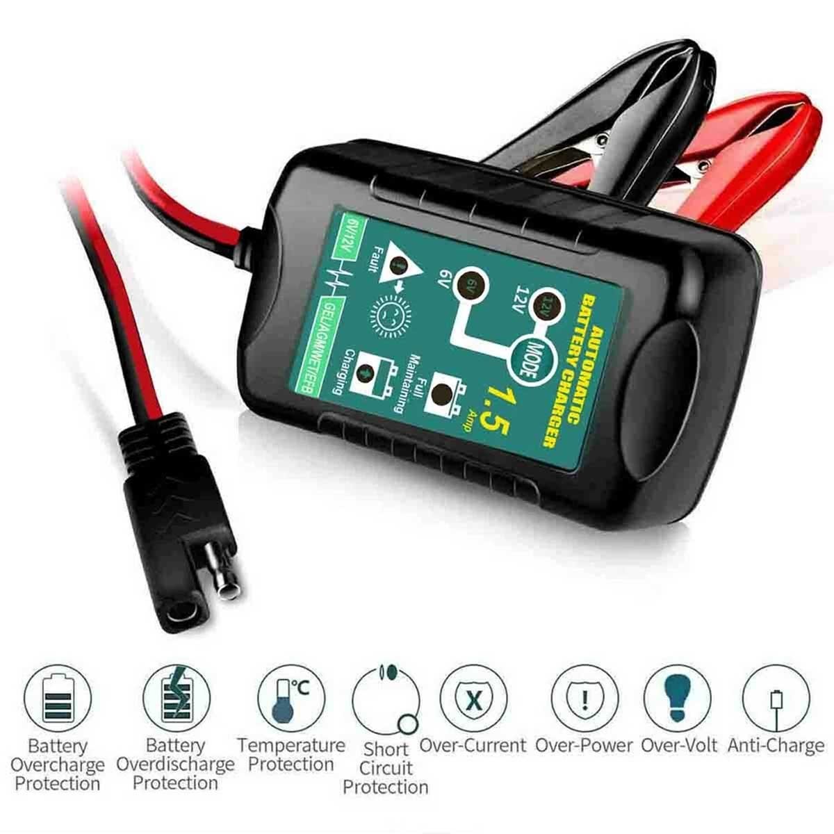 6V 12V 1.5A Battery Charger Maintainer Auto Trickle Charger WET GEL AGM US