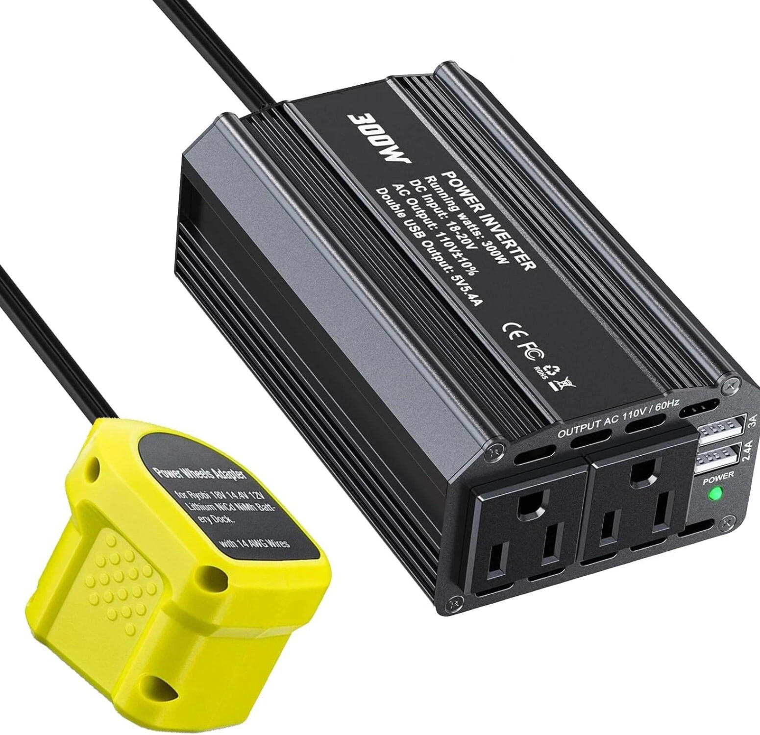 300W Power Inverter for Ryobi DC 18V to AC 110V 120V Portable Power Station USB