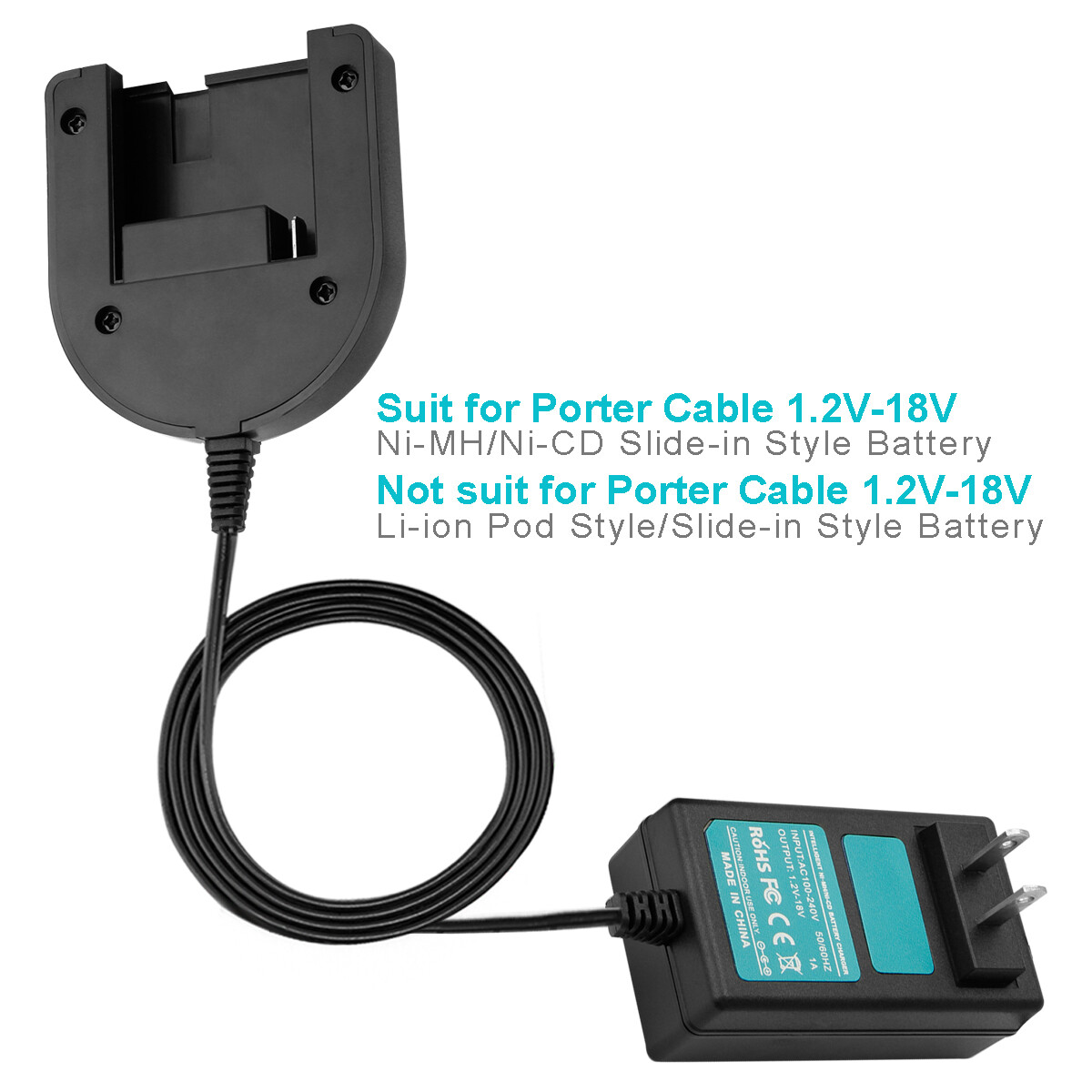 Battery Charger for Ni-MH/Ni-CD PC18B Porter Cable 1.2V-18V PCMVC PCXMVC PCC489N
