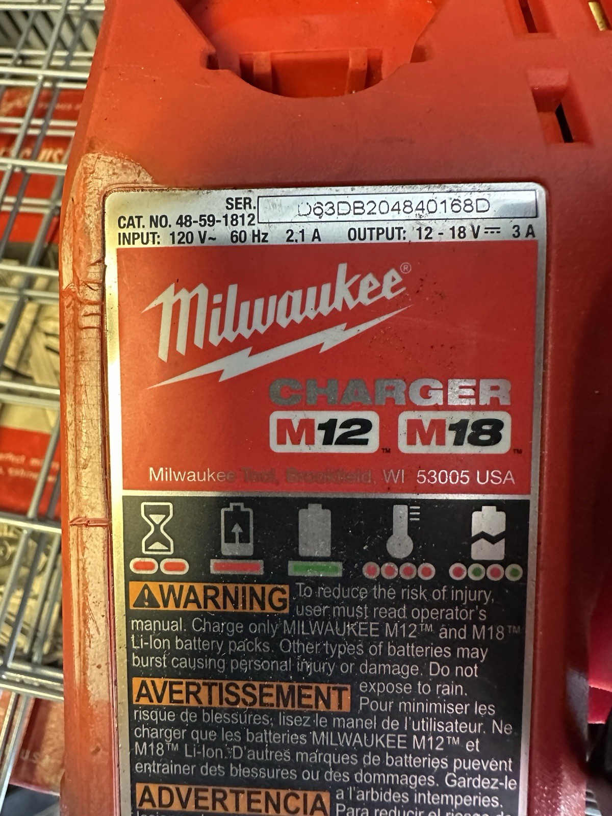 Lot Of 2 MILWAUKEE 48-59-1812 18V M12 / M18 LITHIUM ION CHARGER