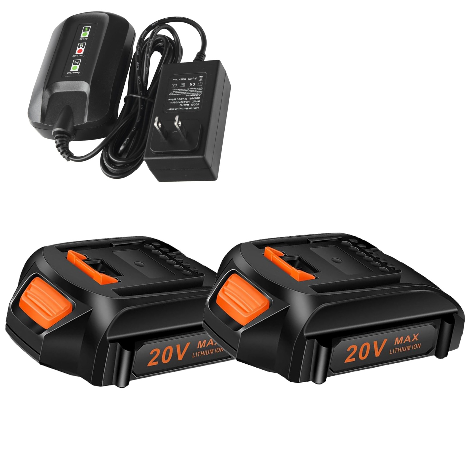 20V 2Packs Replacement Battery and Charger Starter Kit， 2 PACKS, Black