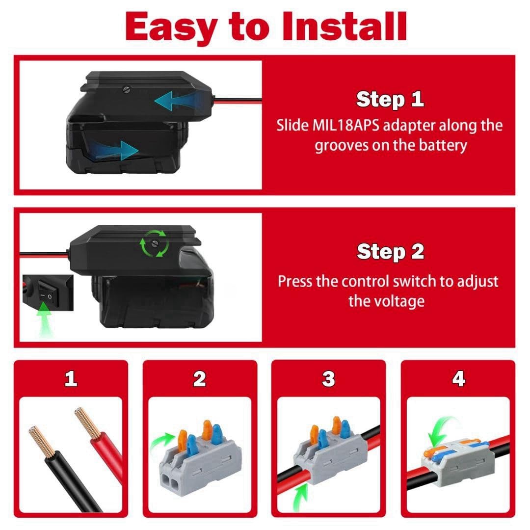 Fybemax for Milwaukee M18 18V to 12V Step Down Power Wheels Battery Black