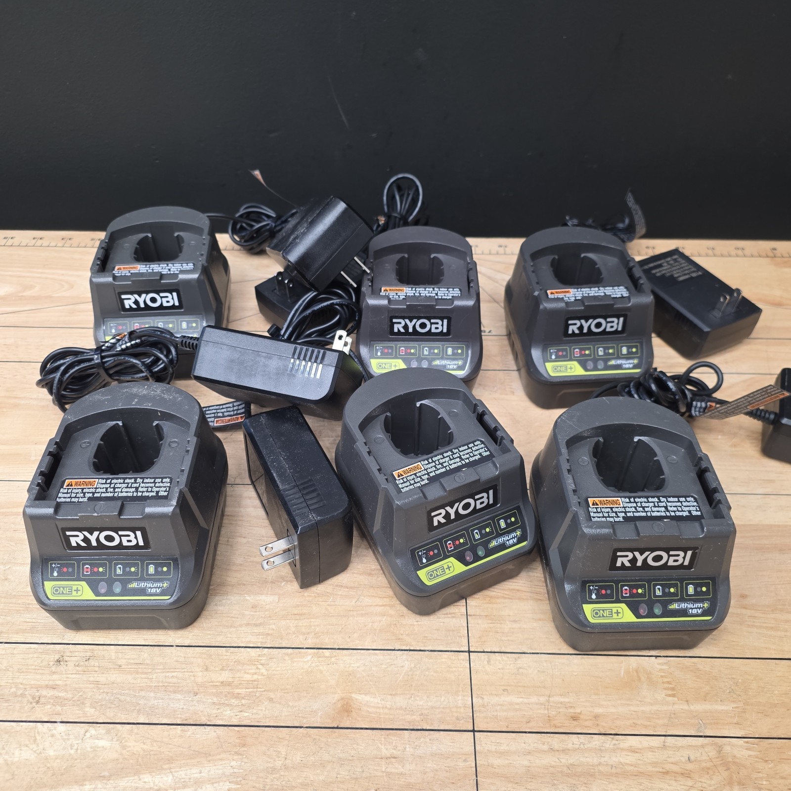 Lot of 6 Ryobi ONE+ P118B 18V Lithium Battery Chargers