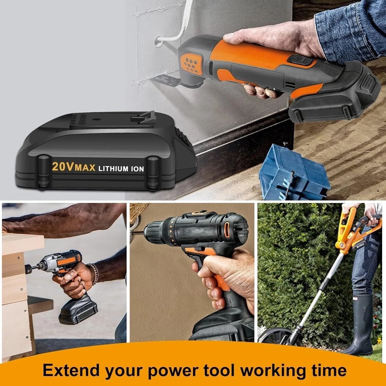 2PACK 8.0Ah For WORX 20V MAX Extend Lithium-Ion Battery WA3525 WA3575 WA3520 4AH