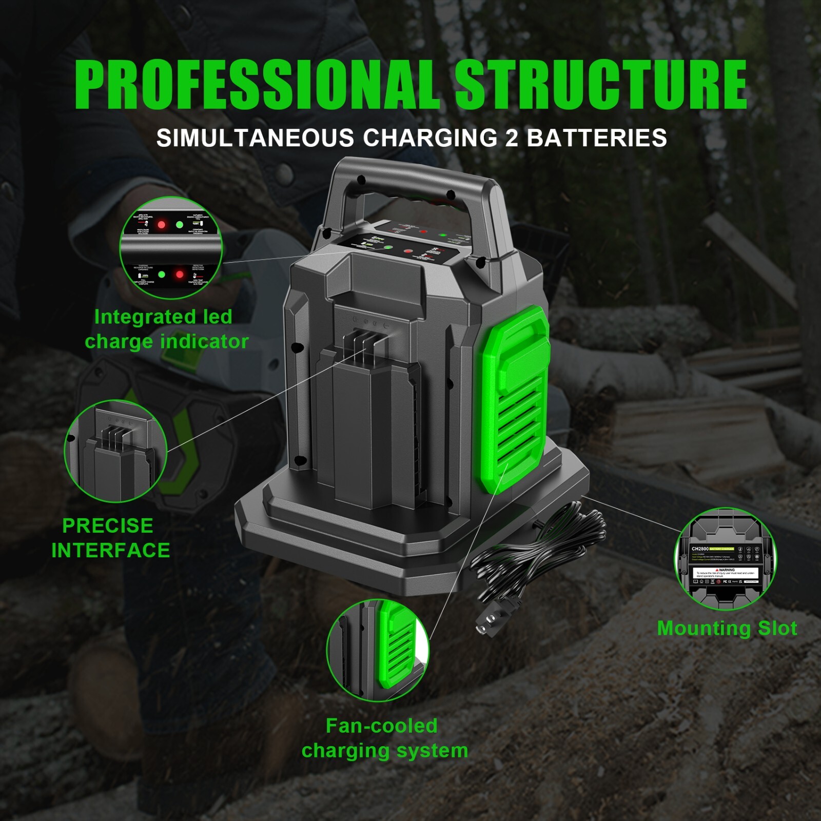 CH2800D Dual Port Fast Charger for EGO Power+ 56V Lithium Battery BA2800T BA4200