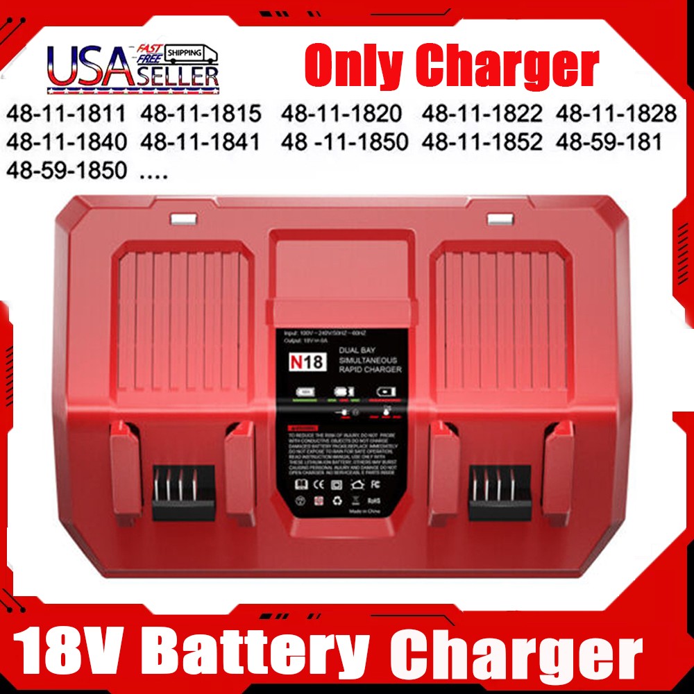 Dual Charger For Milwaukee For M18 48-11-1815 48-11-1820 48-11-1822 Charger USA