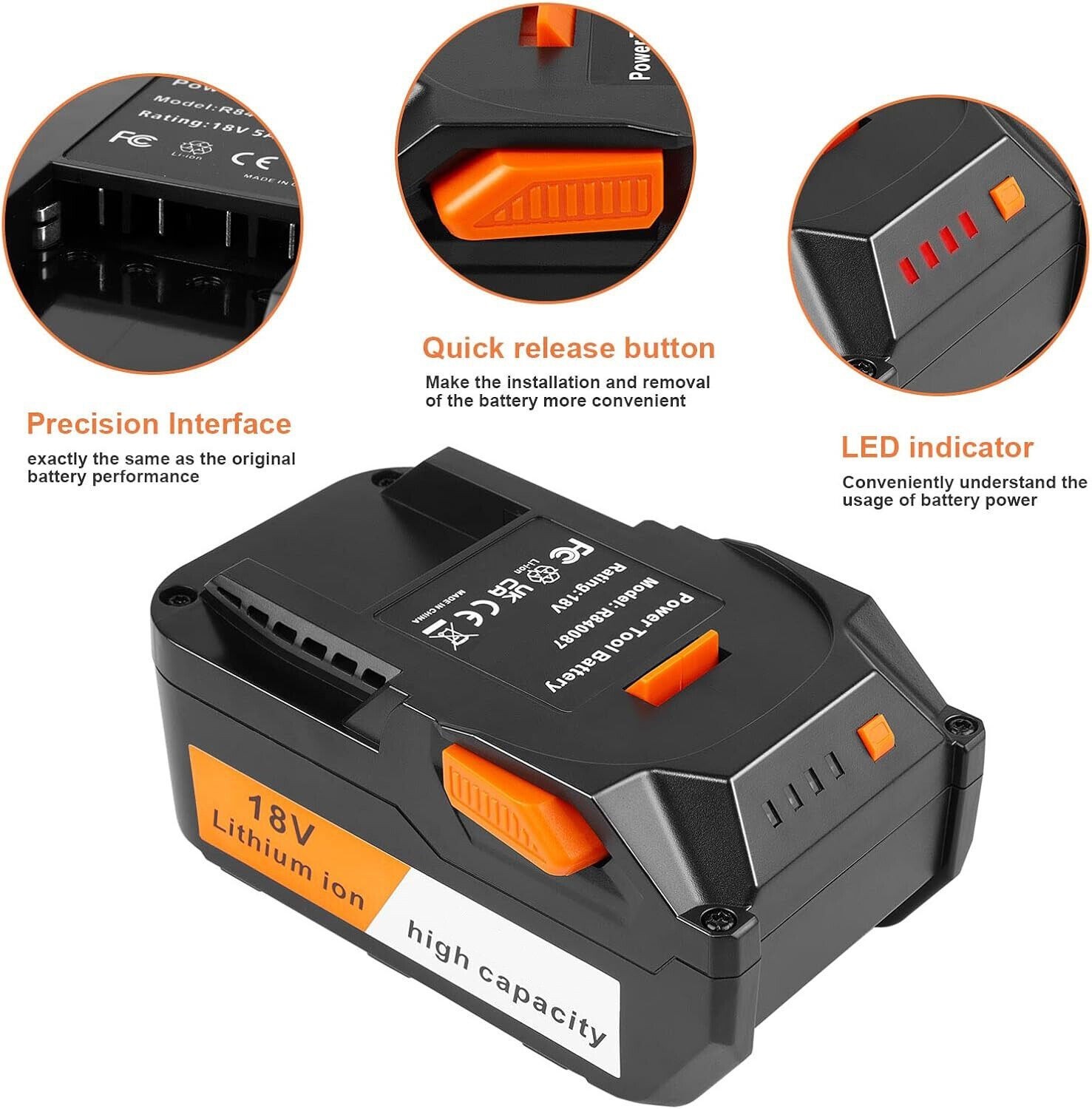 8000mAh Lithium-ion Battery For Ridgid 18V R840087 R840085 Rigid 18V Tool 7.0AH