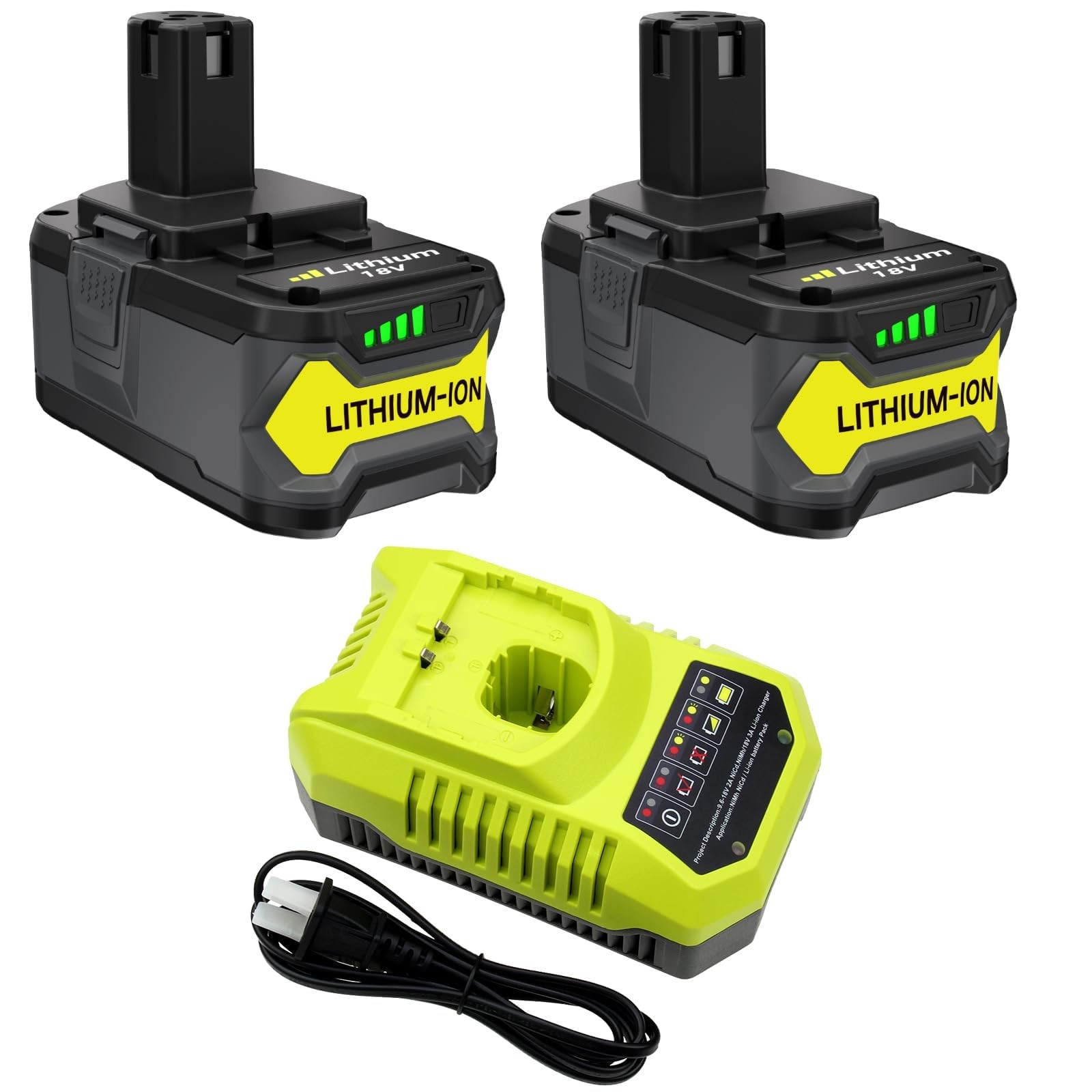 2Pack 8000mAh High Capacity Replacement for Ryobi 18V 2PCS+8000mAh, Yellow