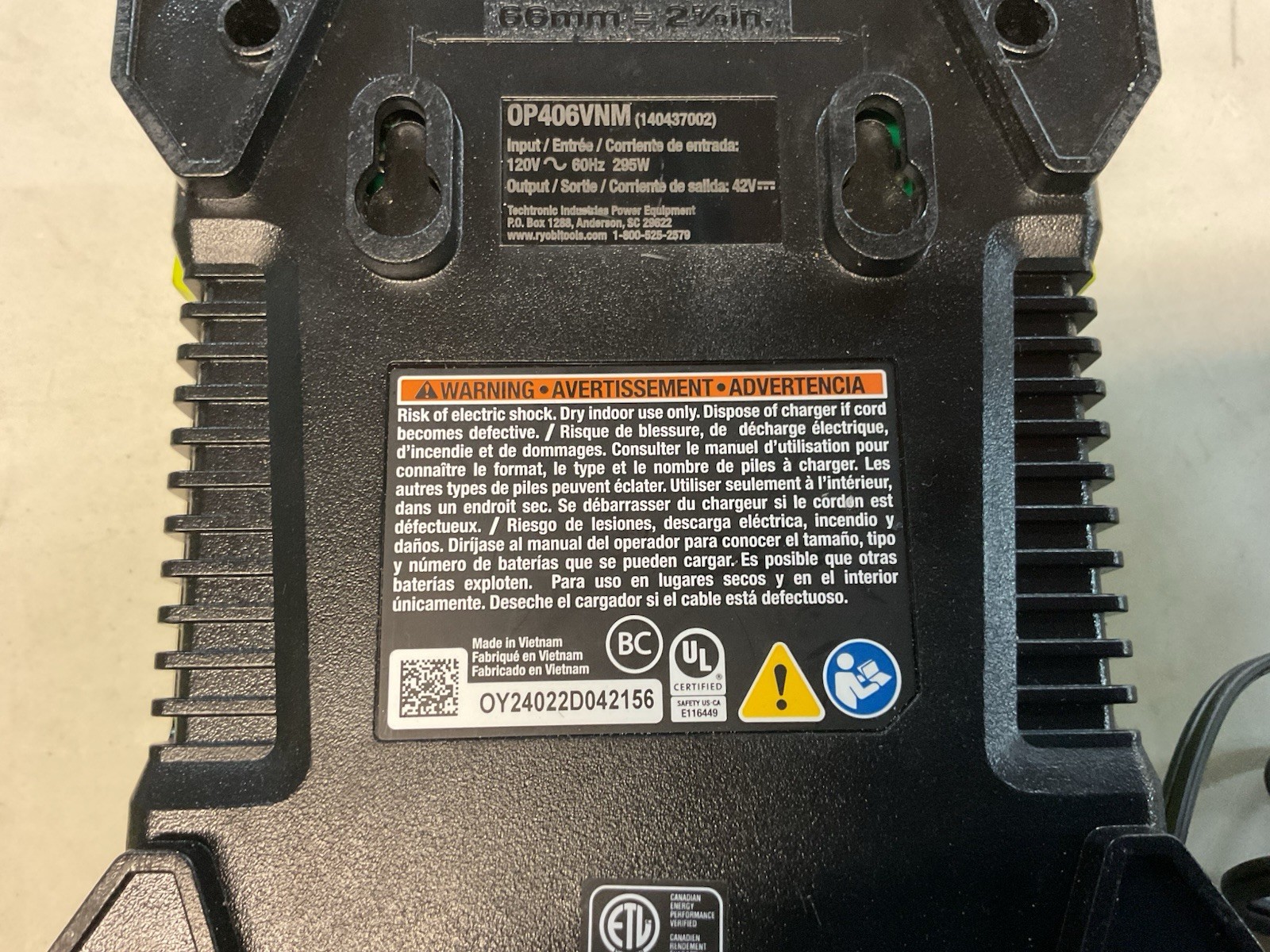 RYOBI: OP406VNM 40V 40Volt Lithium-Ion Rapid / Quick Charger