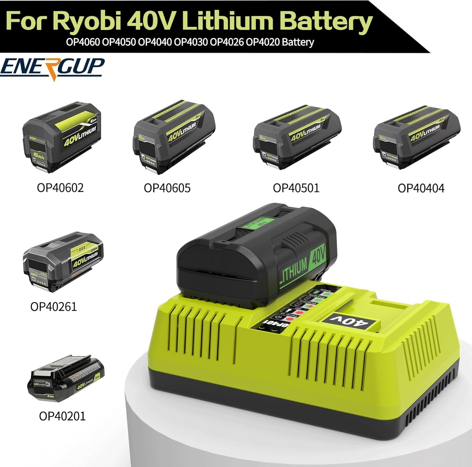 2Port OP401 Charger Ryobi 40 Volt Lithium Battery Dual Ports Compatible W/ 40V