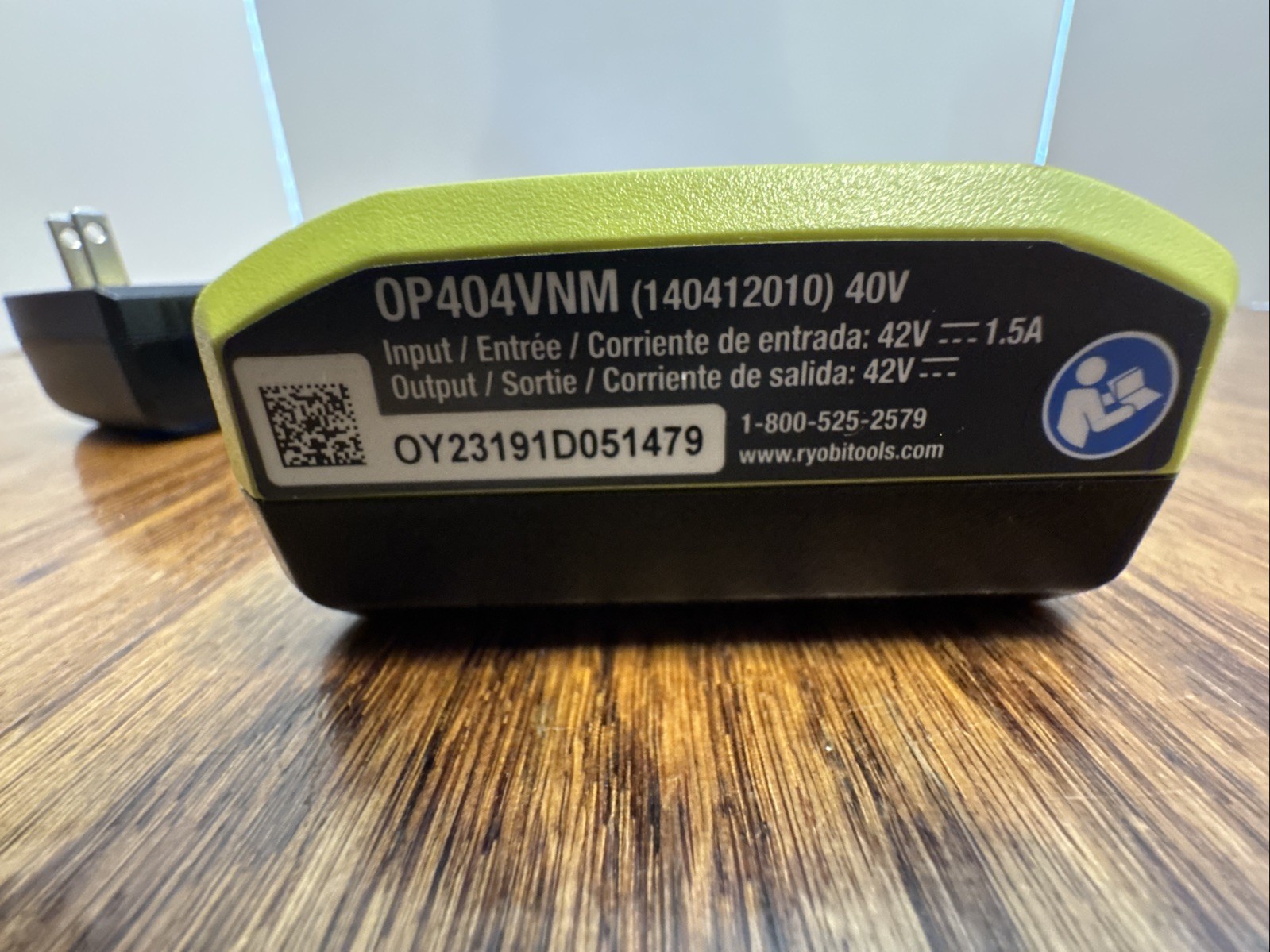 Ryobi OP404VNM 40V Li-Ion Power Tool Battery Charger w/ AC Adapter