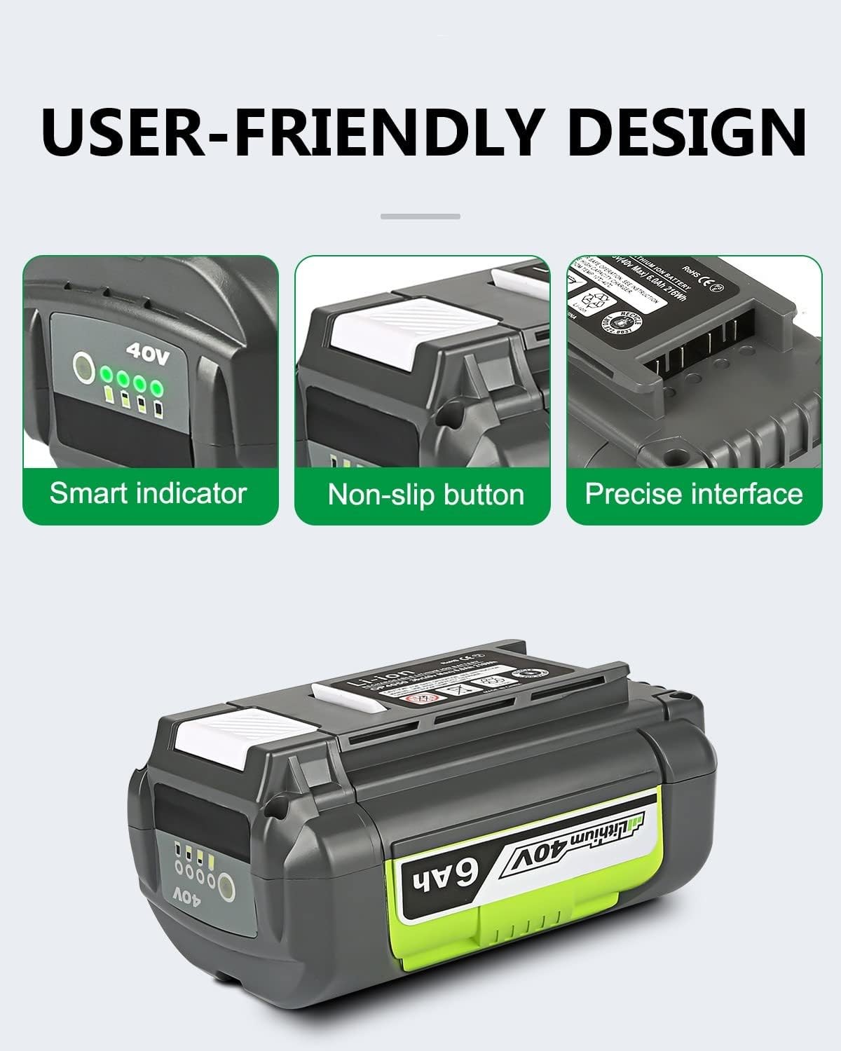 2PCS For RYOBI 40V OP4050 High Capacity Battery OP4050 OP4015 Lithium Battery