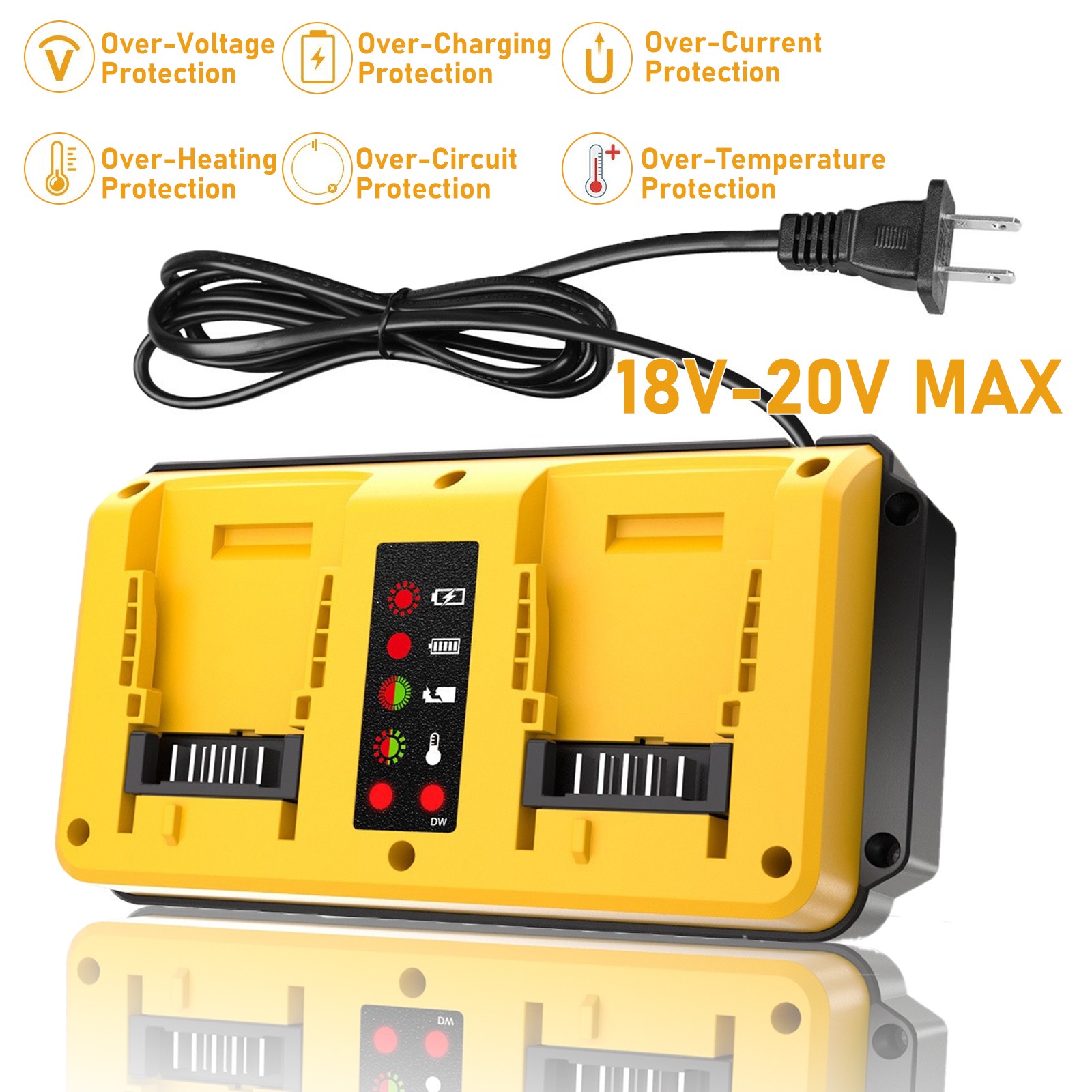 Dual Ports 90W Fast Charger for DeWalt 18V-20V MAX Lithium Battery DCB203 DCB204