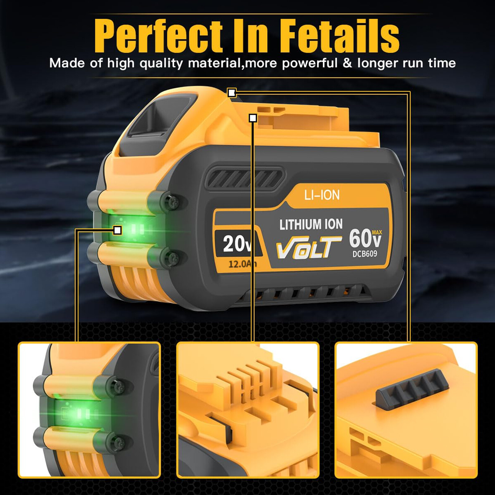 2PCS 12Ah Replacement DCB606-2 Battery for Dewalt 20V 60V Max Battery & Charger/