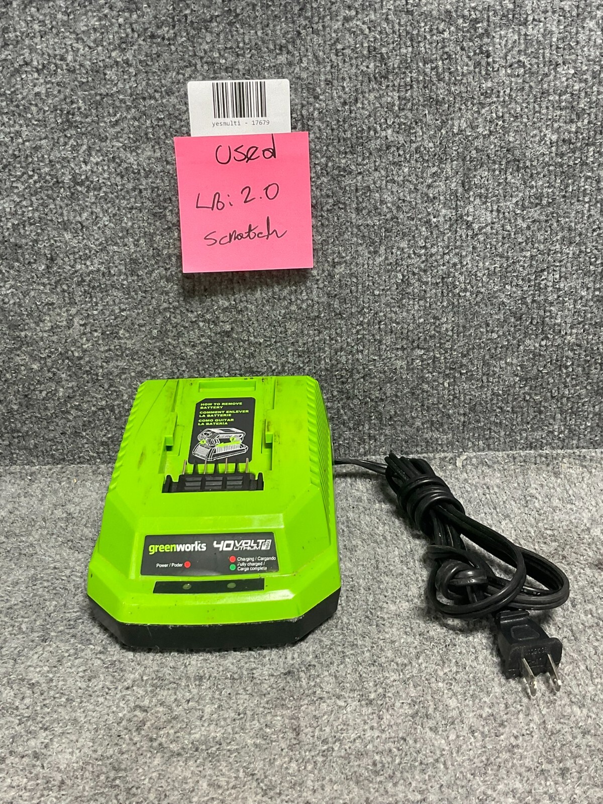 GreenWorks 29482 40V Lithium Battery Charger 120V AC Used